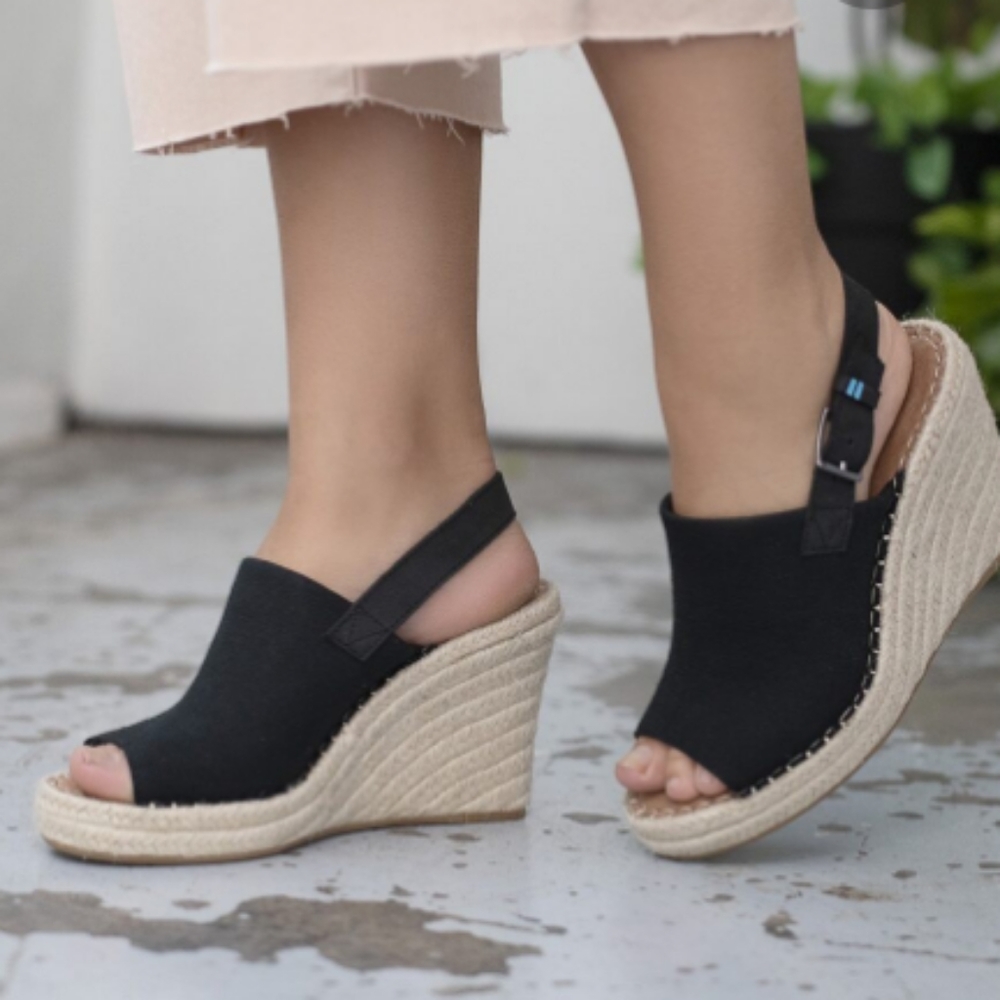 2×$40 Toms Black Oxford Woman's Monica Wedges - Picture 8 of 11